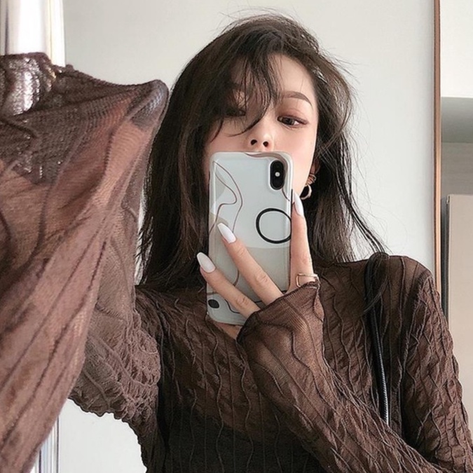 QADCOL  Áo Thun Tay Dài Ôm Dáng Phối Ren Phong Cách Phương Tây Gợi Cảm Hàng Mới