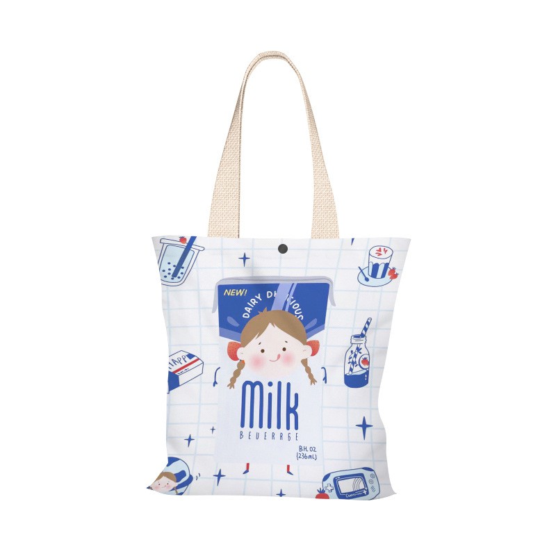 [Mã FASHIONT4WA2 giảm 10K đơn 50K] Túi Tote vải Canvas Hình Cô Bé Sữa Milk đáng yêu trên nền vải trắng.