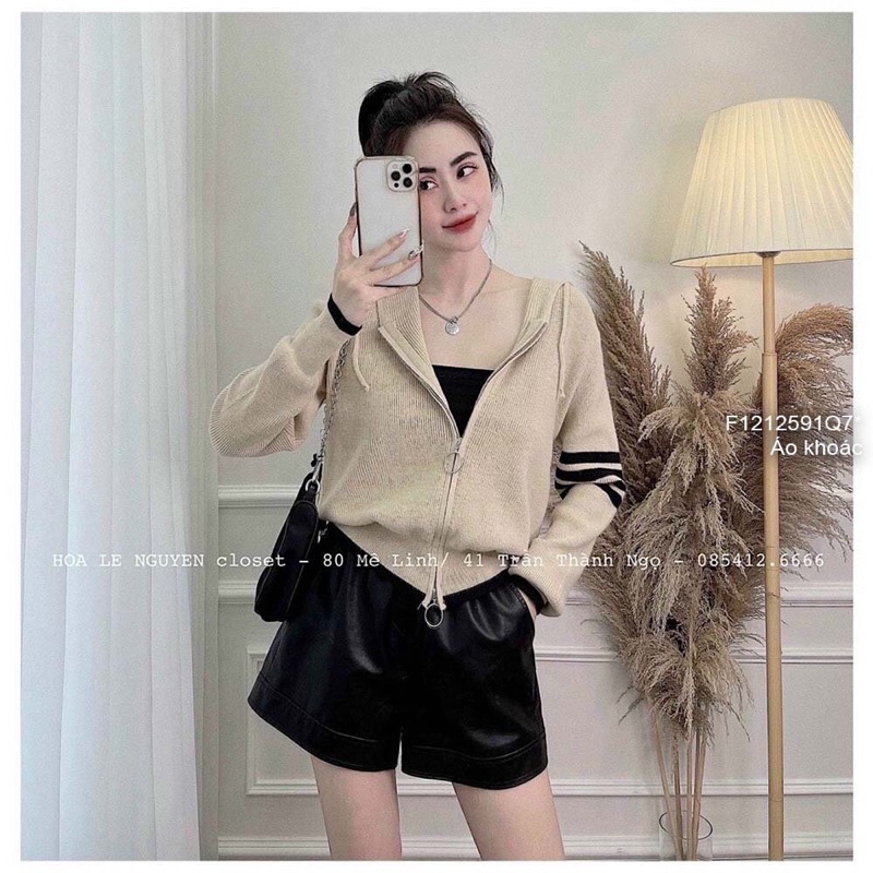 Áo khoác len Thom’s kéo khóa hai đầu có nón tay dài phối viền sọc bên hàng QChất liệu: len