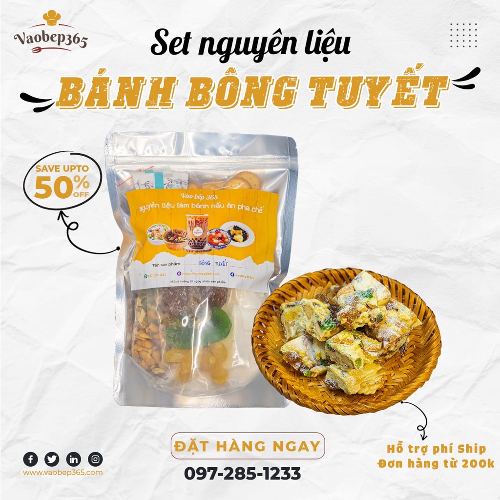 Set nguyên liệu làm bánh Bông Tuyết Mix Vị 600gr Vaobep365