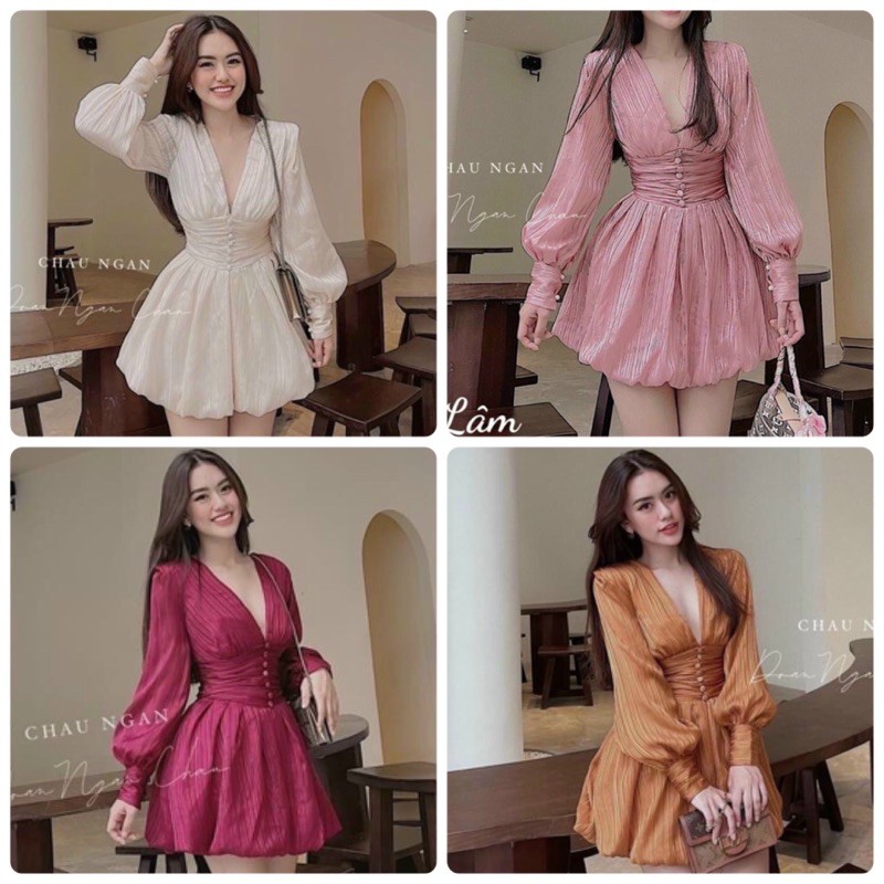 ĐẦM NÚT BỌC CỔ V (KÈM VIDEO HÌNH THẬT)