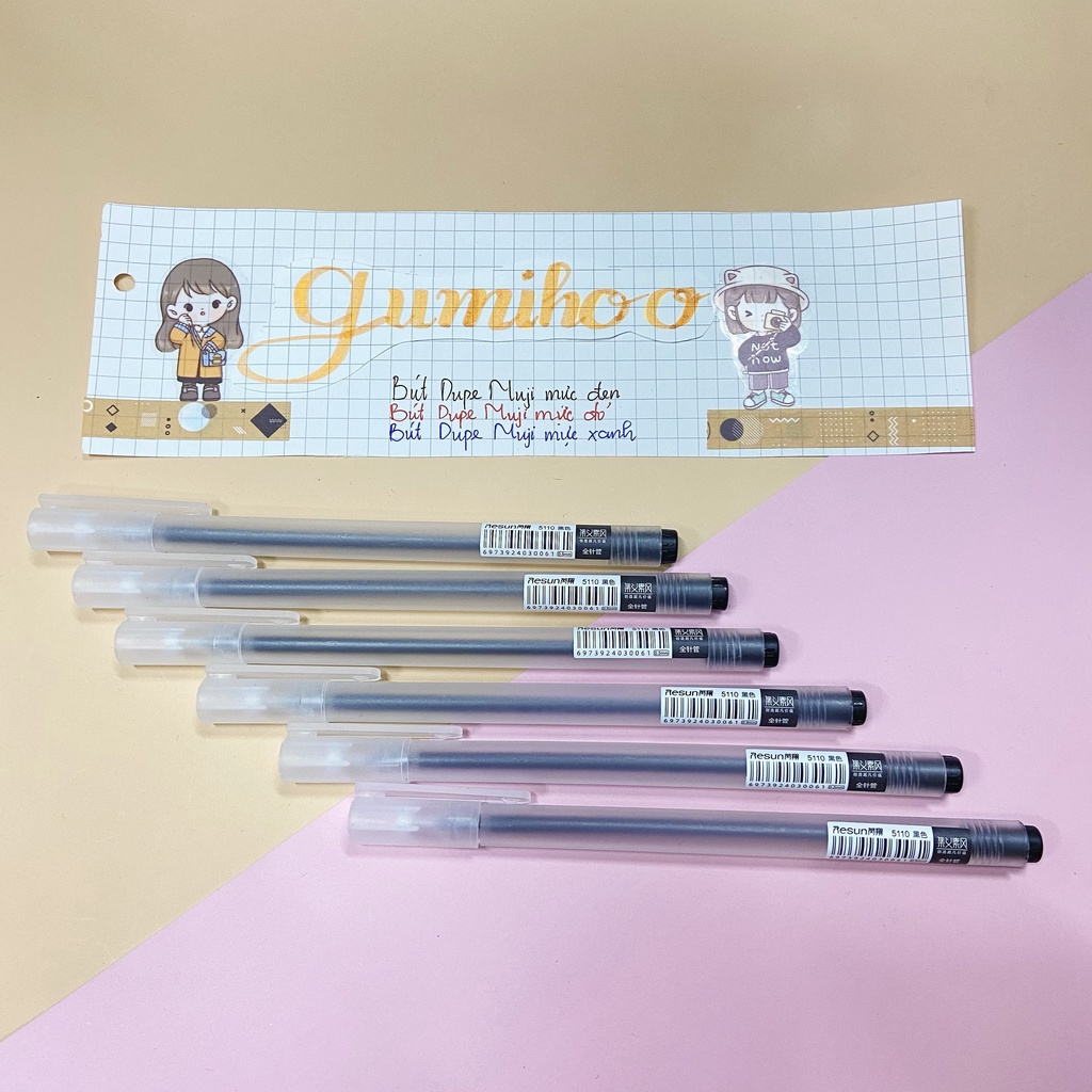 Bút bi muji bản dupe ống kim đen gel mờ ngòi 0.5 văn phòng phẩm sáng tạo