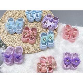 Set 3 đôi vớ tất sơ sinh cho bé, Tất hài đính nơ siêu cute cho bé gái