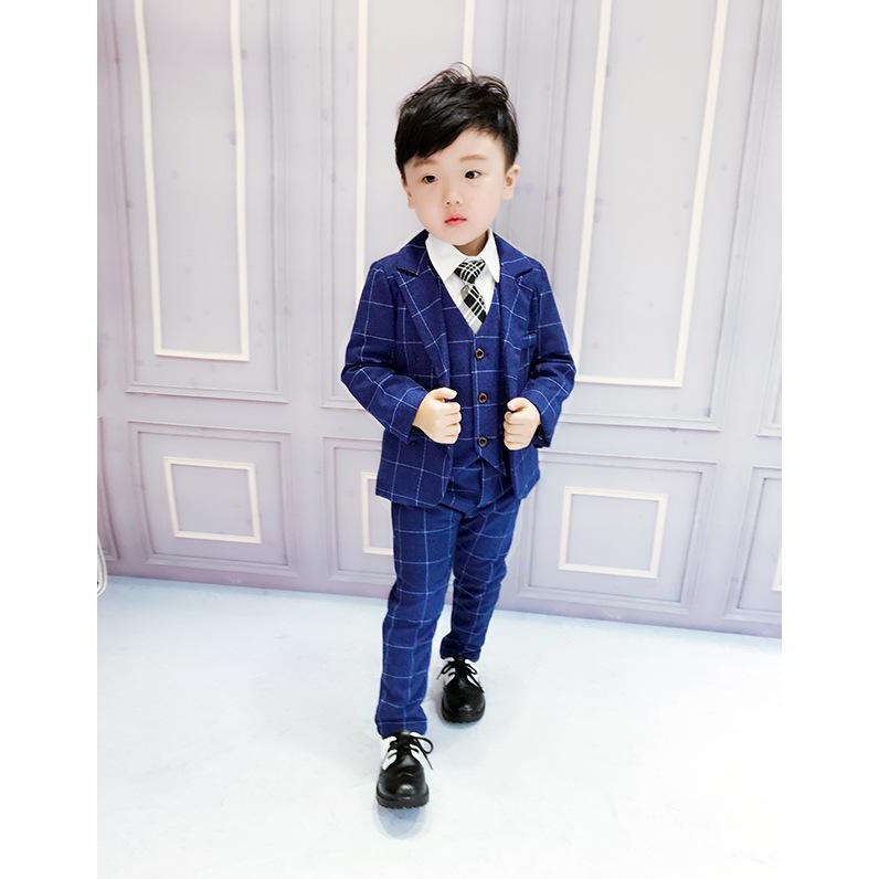 (TẶNG NƠ CÀI CỔ) Set bộ Vest cao cấp 4 chi tiết cho bé trai từ 3 đến 7 tuổi E168