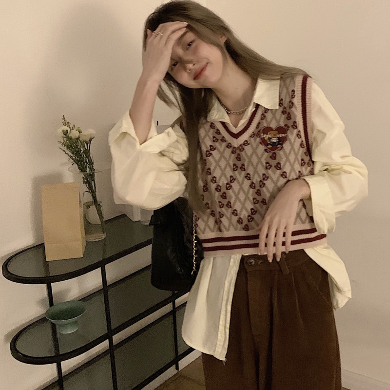 Áo Không Tay Cổ Chữ V Phong Cách Retro Thời Trang