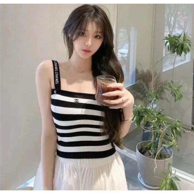 Áo Dệt Kim Sát Nách In Logo Chanel Thời Trang Mùa Hè Cho Nữ