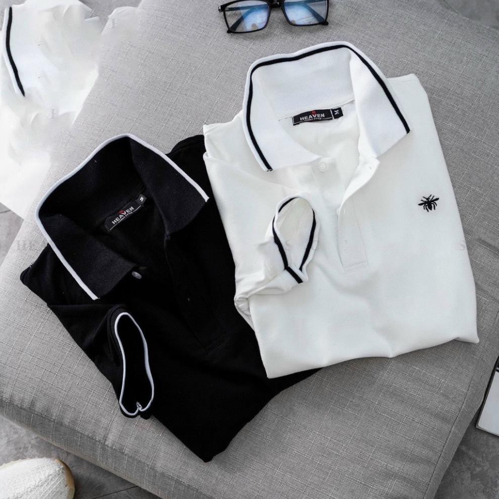 Áo thun Polo nam HEVEN thêu Ong cổ dệt bo dày dặn chất Cotton 100% kiểu dáng basic áo thun nam nữ có