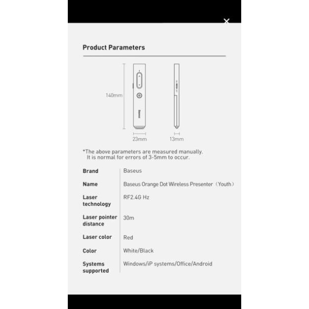 Bút trình chiếu thông minh Baseus Orange Dot PPT Wireless Presenter cho Macbook/Windows/ Android
