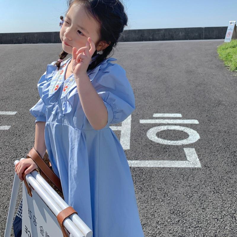 Váy tay phồng thêu hoa đáng yêu xinh xắn dành cho bé gái 2-7 tuổi