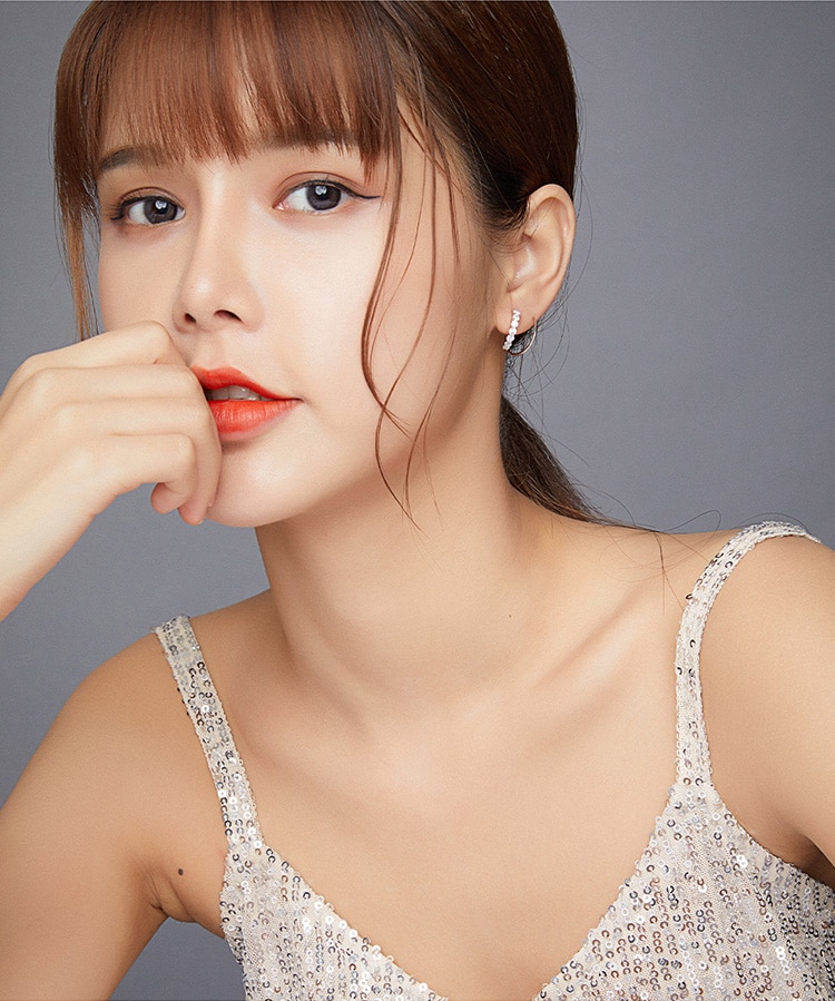 Khuyên tai Bamoer Bạc bạch kim 925 thiết kế đơn giản thời trang cho nữ