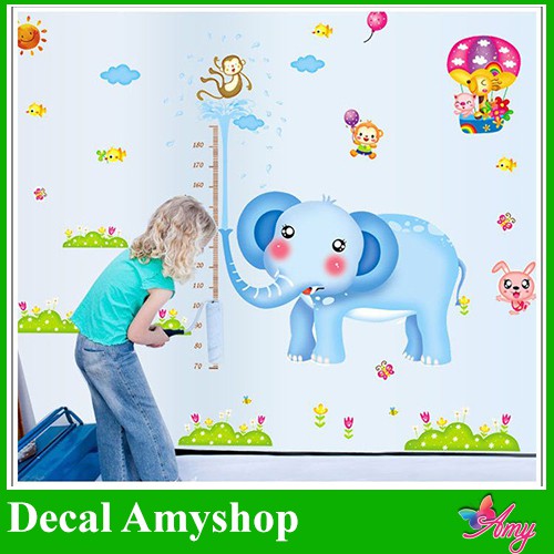 Decal dán tường Thước đo chiều cao voi to- PVC vinyl - DTD016