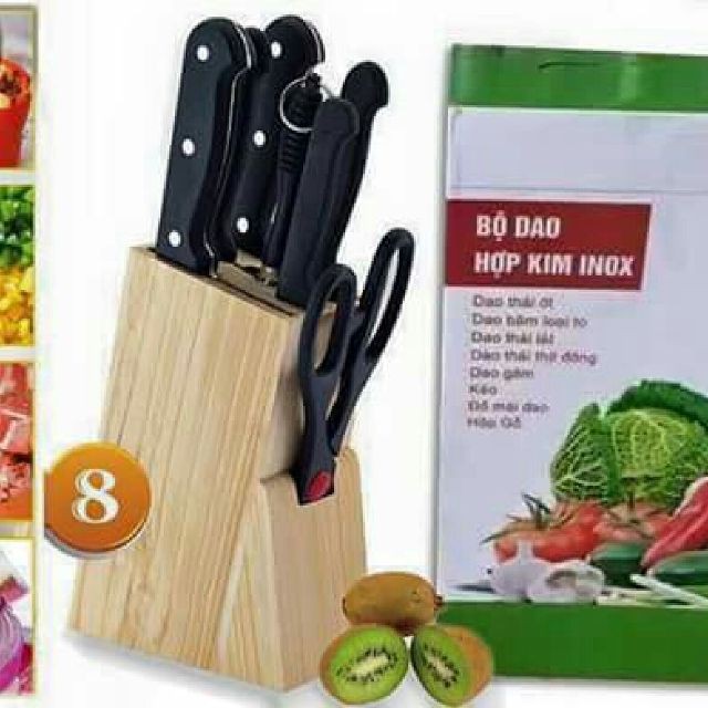 Bộ dao hợp kim kèm hộp gỗ đựng, Siêu bền, Bộ dao 7 món nhà bếp