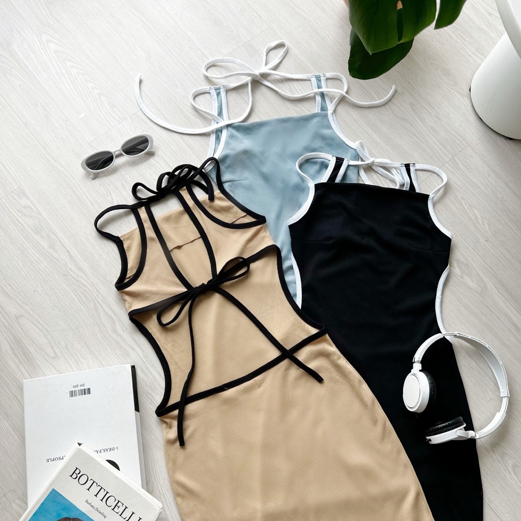 Đầm body hai dây phối màu TOPTIFY lưng cột kiểu form ôm Sporty Cami Dress DT22