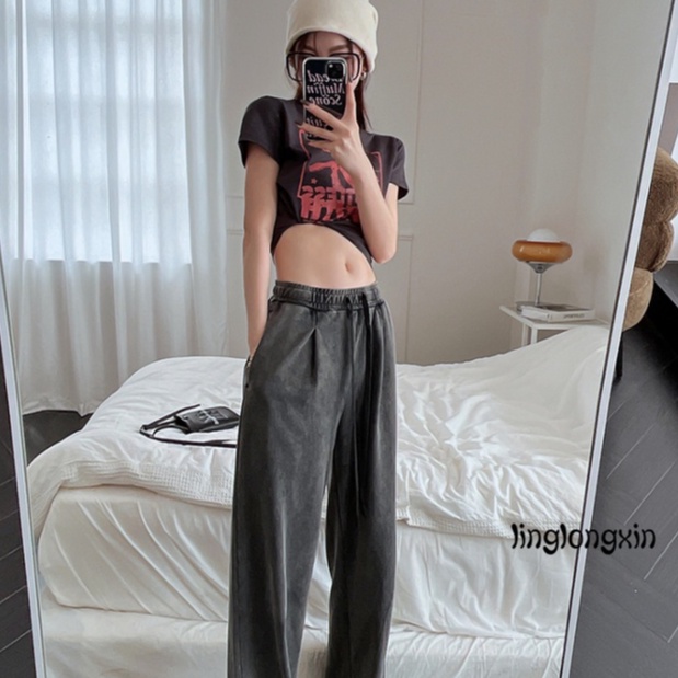 Áo Croptop Cổ Tròn Tay Ngắn In Chữ E Linglongxi2-Y2K Thời Trang Mùa Hè Cho Nữ
