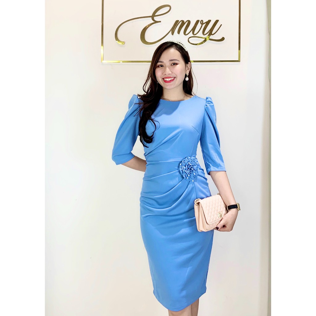Đầm Body Dáng Ôm ,Nhún Eo Cổ Tròn Tay Bồng Emvy - V98 | BigBuy360 - bigbuy360.vn