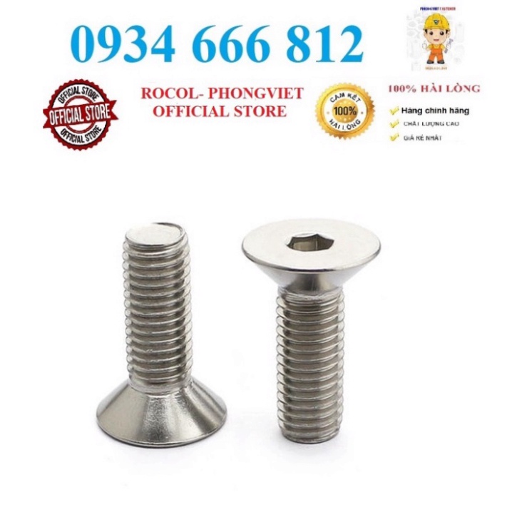 Combo 50c bulong lục giác chìm đầu bằng INOX 201 M6, M6x10, M6x12, M6x16, M6x20, M6x25, M6x30, M6x35, M6x40