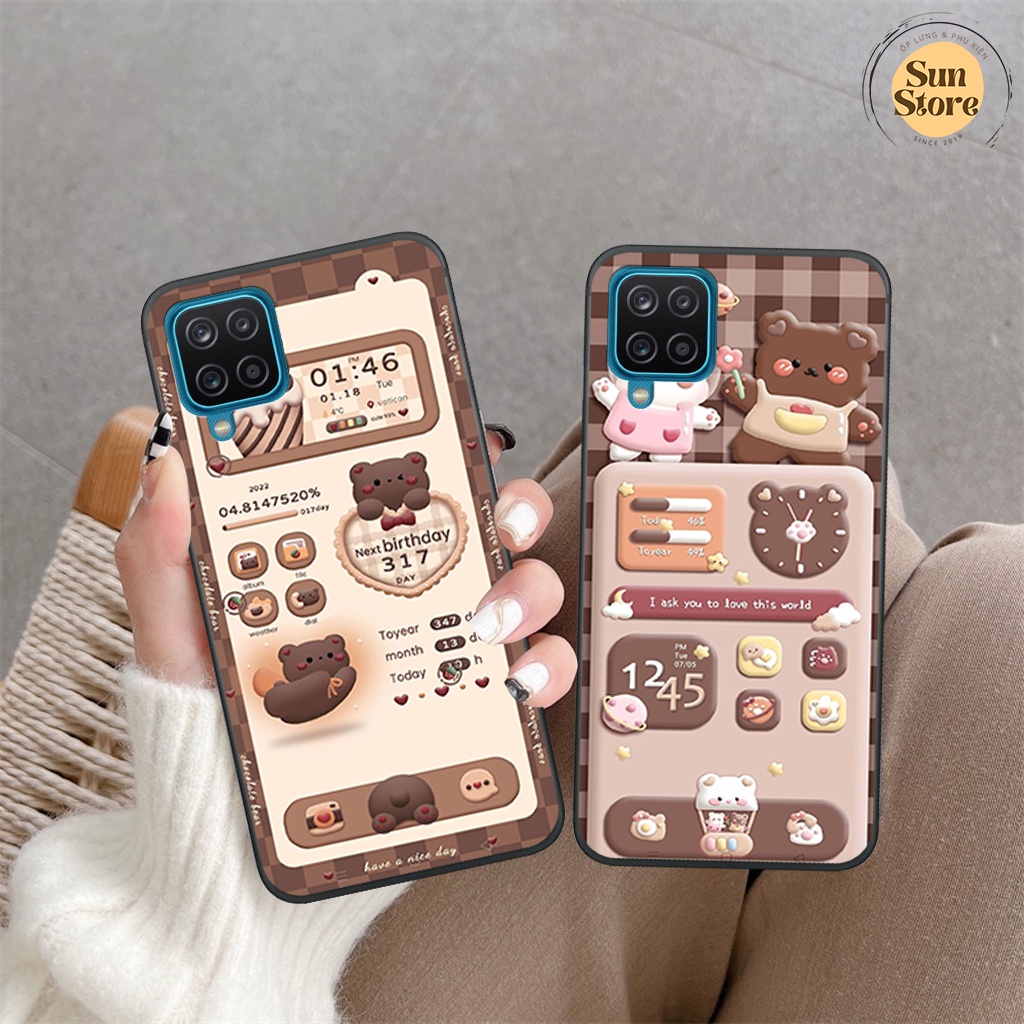 Ốp lưng Samsung A12 - M12 - A22 4G - M22 4G hoạ tiết 3D nền kẻ caro, gấu đáng yêu viền dẻo