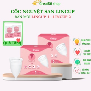 Cốc nguyệt san Lincup great86 Lincup làm từ 100% silicone y tế đạt chuẩn FDA Hoa Kỳ siêu mềm có 2 size- tặng 2 gói bột