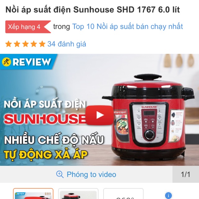 Nồi áp suất sunhouse 6lit new 100%