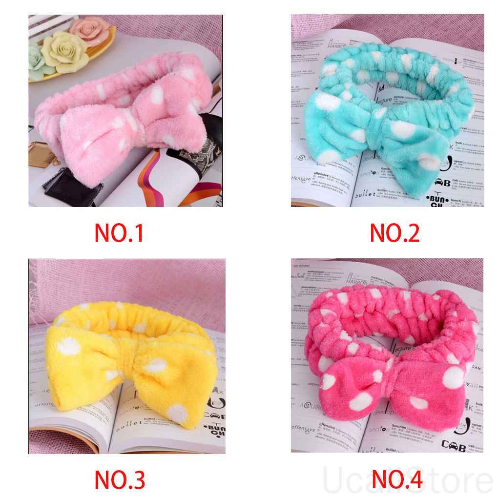 Băng đô cài tóc phối nơ họa tiết chấm bi kẻ sọc dễ thương bằng chất liệu mềm mại dùng cài tóc khi trang điểm/ mát xa