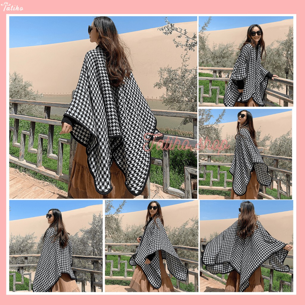 [Hàng Xịn, Giá Tốt] Khăn Choàng Cổ (Khăn Cashmere) Len Cao Cấp Houndstooth Viền Đen Thời Trang Thu Đông - Mã KLN05