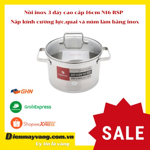 〖An toàn sức khoẻ 〗Nồi inox cao cấp 3 đáy Happy Cook Richard Plus N16-RSP (16cm) - Nắp kính cường lực