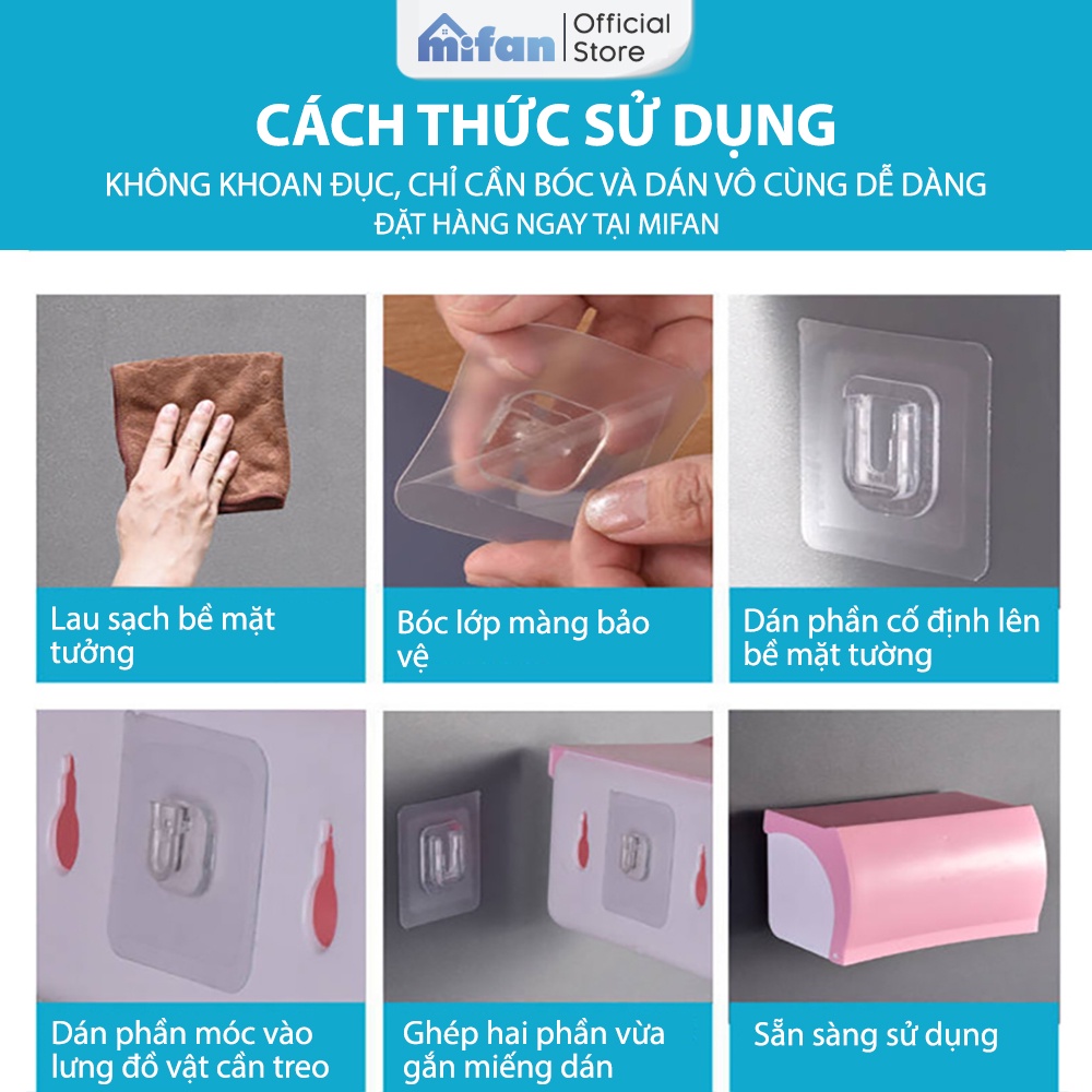 Bộ Miếng Dán Tường Móc Cài Đa Năng Treo Kệ, Treo Tranh, Treo Đồ Cao Cấp - Miếng Dán Chữ U - Dính Siêu Chắc - MIFAN