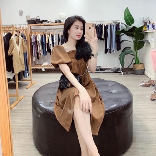 Váy lụa chun ngực dáng suông ba màu cho nữ