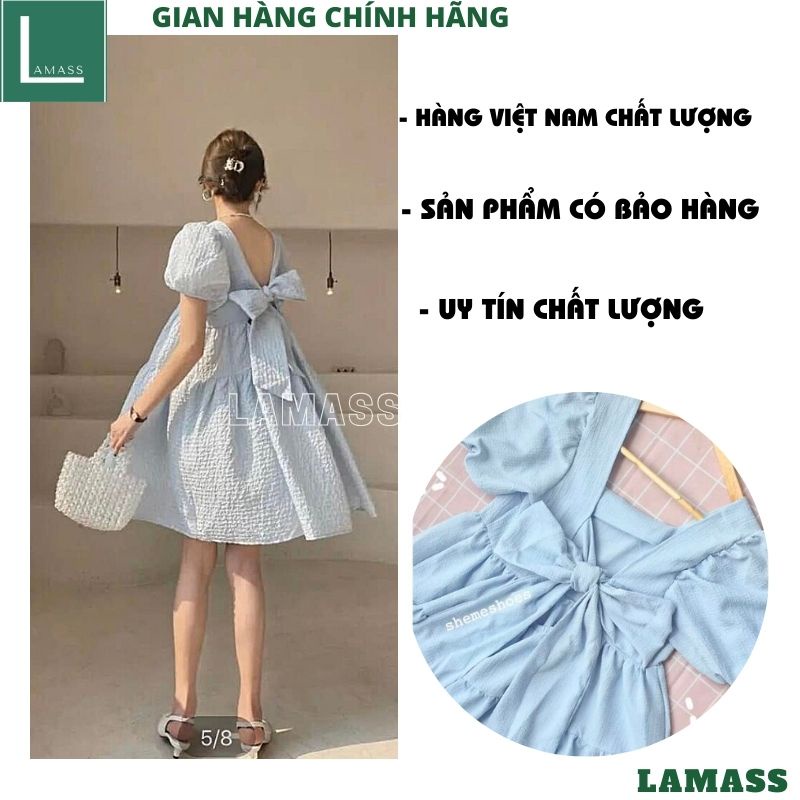 Đầm babydoll nữ công chúa nơ sau chất gấm sốp kiểu dáng hàn quốc ,tiều thư bánh bèo vintage ulzzang -LAMASS