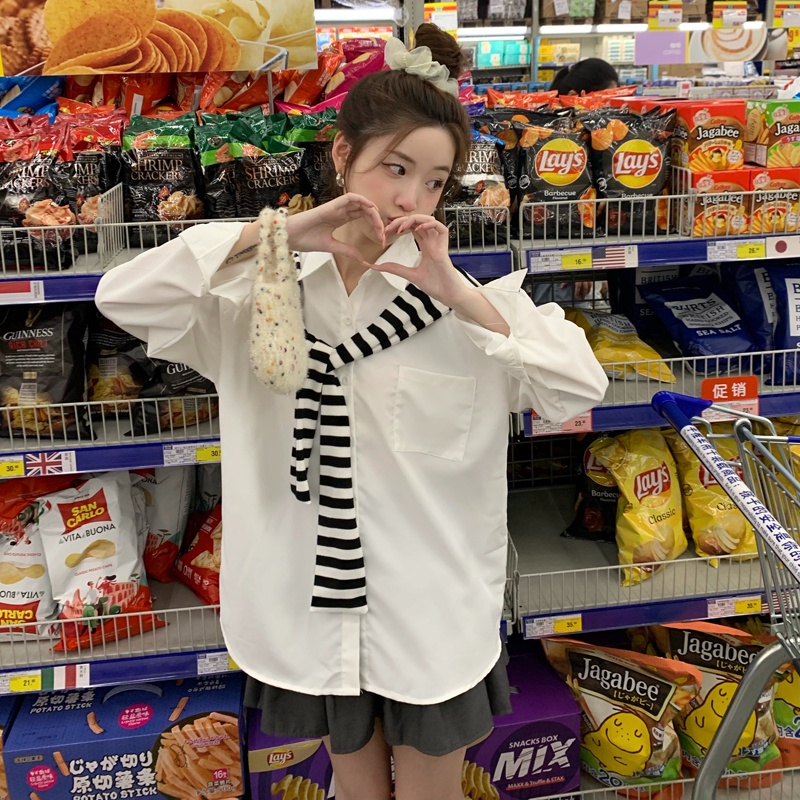 ZHELIHANGFEI Áo Sơ Mi Tay Dài Giả Hai Lớp Họa Tiết Kẻ Sọc Thời Trang Dễ Phối Đồ Cho Nữ