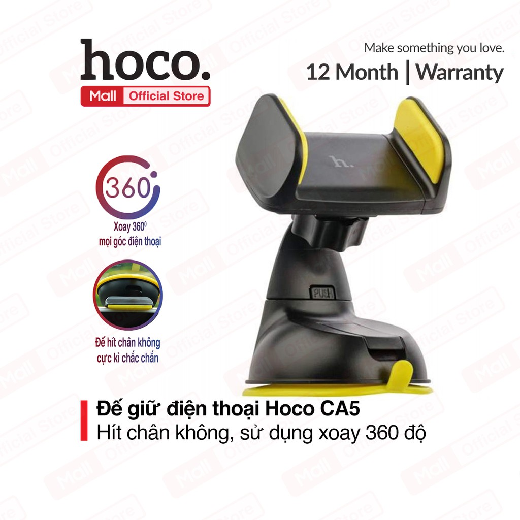 Giá đỡ Hoco CA5 kẹp điện thoại di động trên xe hơi xoay 360 độ đế hít chân không cực kì chắc chắn | BigBuy360 - bigbuy360.vn