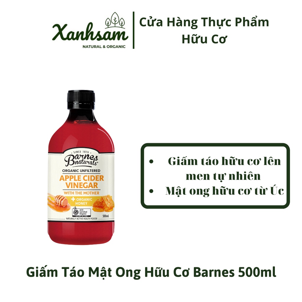 Giấm Táo Mật Ong Hữu Cơ Barnes Naturals 500ml (Date 6/ 2025)- XanhSam