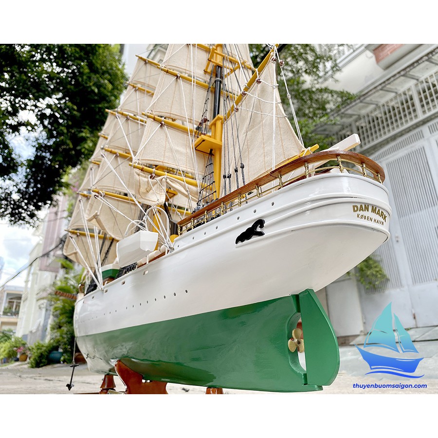 Thuyền gỗ trang trí Danmark dài 100cm lắp ráp sẵn gỗ tự nhiên, mô hình thuyền buồm cao cấp, quà tặng sang trọng
