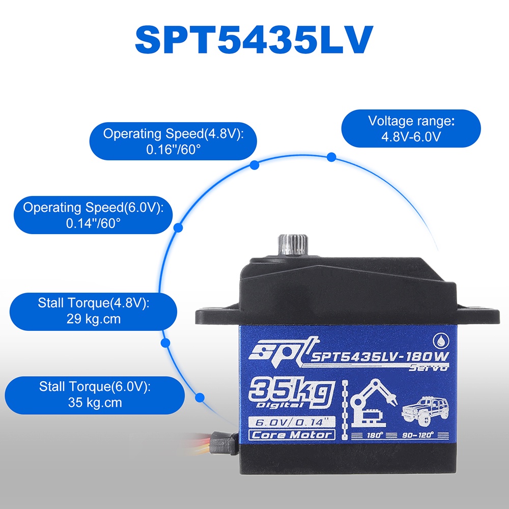 1:8 1:10 RC Car Servo Động Cơ Servo Spt 5435LV 35kg Chống Thấm Nước SPT5425LV 25KG Cho Xe Địa Hình Điều Khiển 1/10 1/8