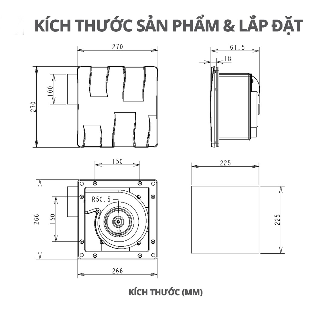 Quạt Thông Gió - Quạt Hút Âm Trần WHIFA VDP-15CK (5 Inch) - Màu Trắng