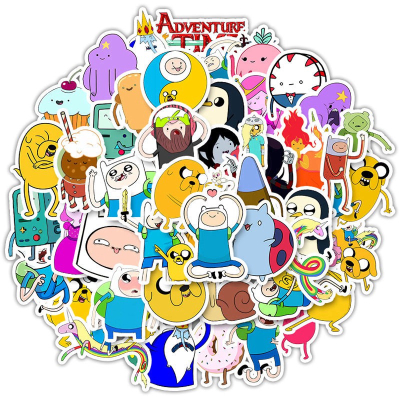 Set 50 miếng sticker dán trang trí chống thấm hình Adventure Time dễ thương