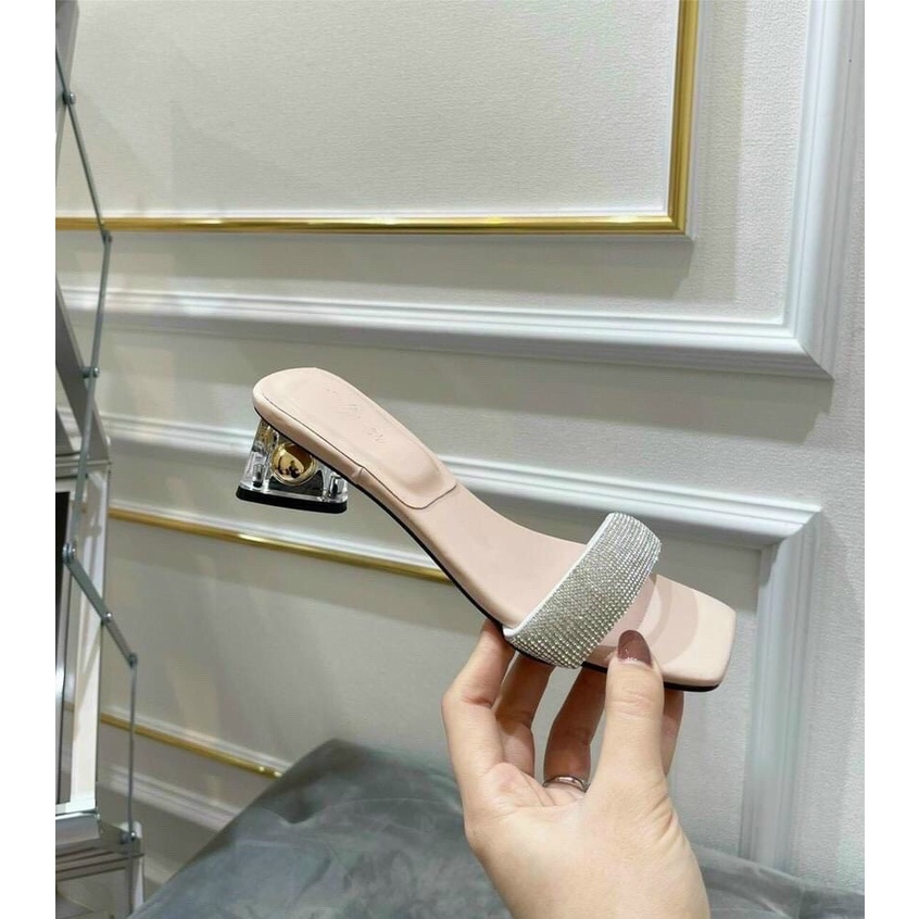 [Siêu Sale] (Mã L189) Guốc nữ một bản quai đá gót pha lê cao 3p êm chân sang chảnh