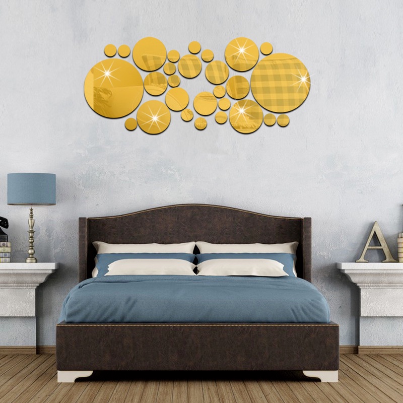 Set 28 Miếng Dán Tường Tráng Gương Họa Tiết Chấm Bi Chất Liệu Acrylic Trang Trí Nhà