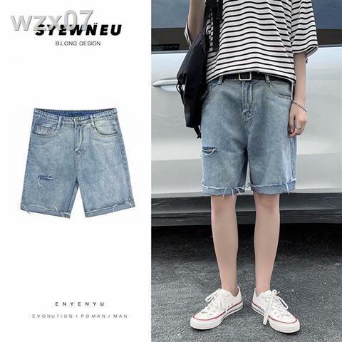 Summer ripped denim shorts nam quần ống rộng năm điểm trong phiên bản Hàn Quốc của xu hướng âu đa năng và giản dị