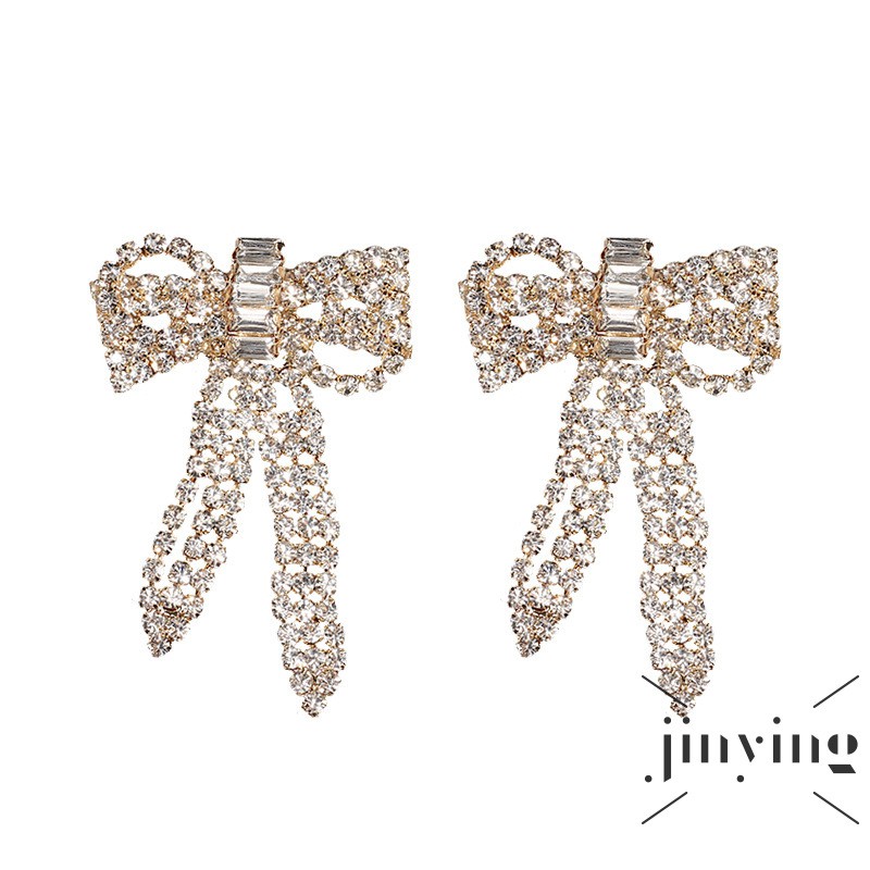 GETNOIVAS Đôi khuyên tai hình nơ đính đá thời trang dành cho nữ