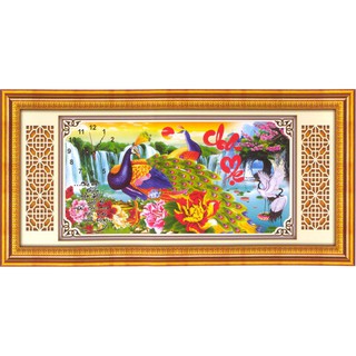 Tranh Thêu Chữ Thập 3D  Đồng Hồ kết hợp Gắn đá đuôi công Cha Mẹ  EV8585ABC , 223097 (KHÁCH TỰ THÊU) KT:73X41CM