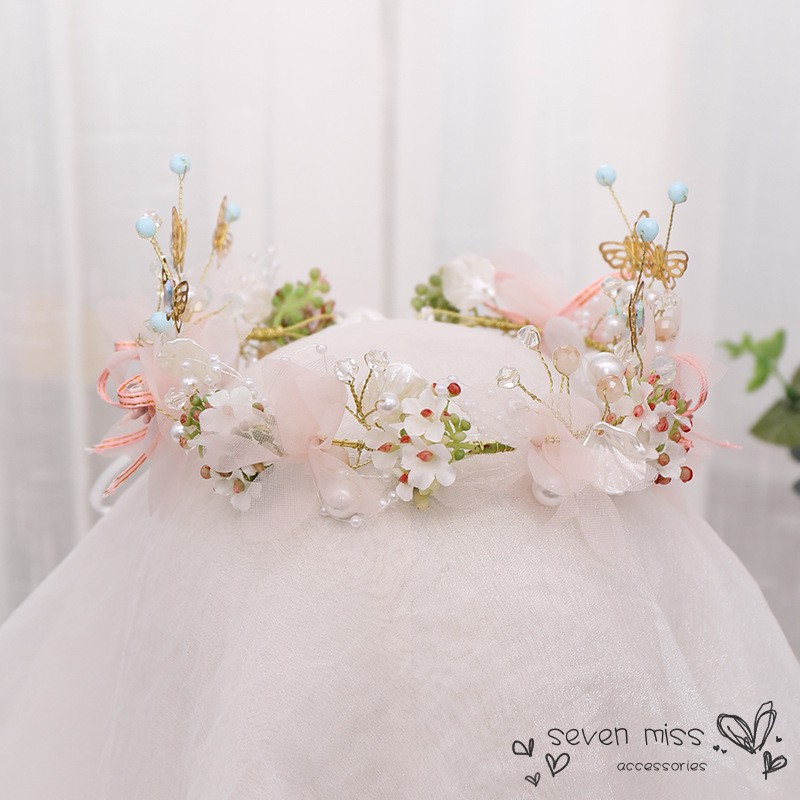 Vòng hoa đeo đầu đính hoa và bướm kiểu Âu Mỹ đơn giản