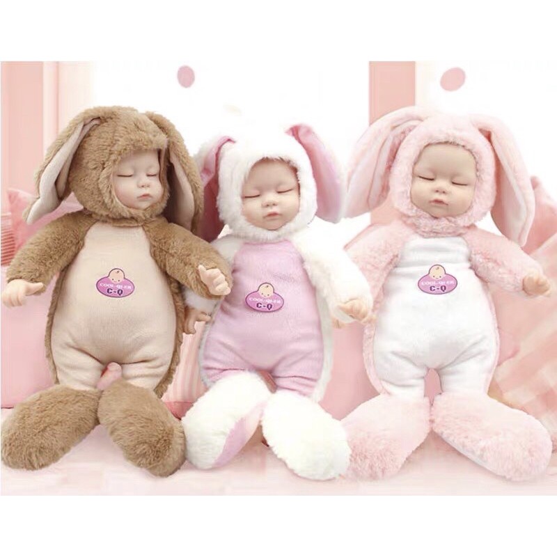 🌸 Búp Bê Em Bé Baby Sơ Sinh Áo Tai Thỏ Nhắm Mắt Ngủ - Có Nhạc 🌸