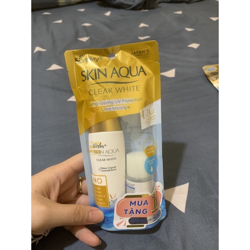 Sữa chống nắng Sunplay Skin Aqua Clear White SPF50+ PA++++ dưỡng da sáng mịn tuýp 25g tiện lợi