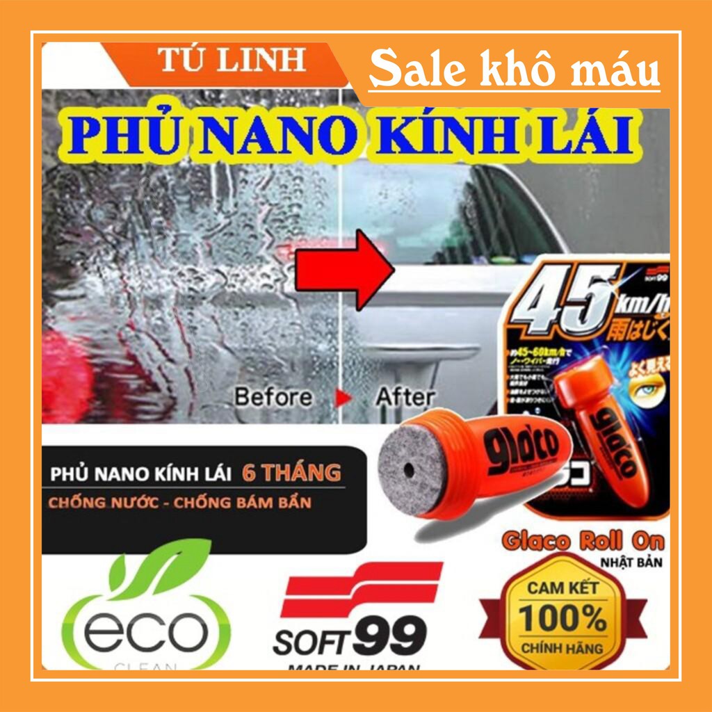 Phủ Nano Kính lái ô tô chống nước tuyệt đối Glaco Roll On - chính hãng Soft99