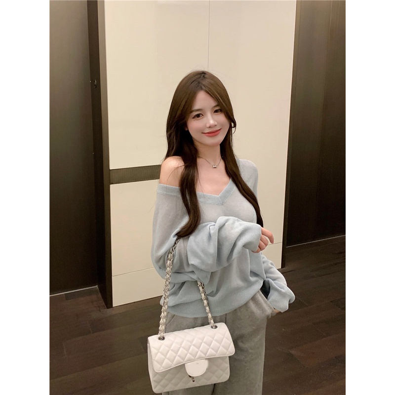 Long Sleeve Sun Protection Women's Sweater Slim Summer Air Conditioner2021New Lazy Wind Stylev Loose Collar | BigBuy360 - bigbuy360.vn