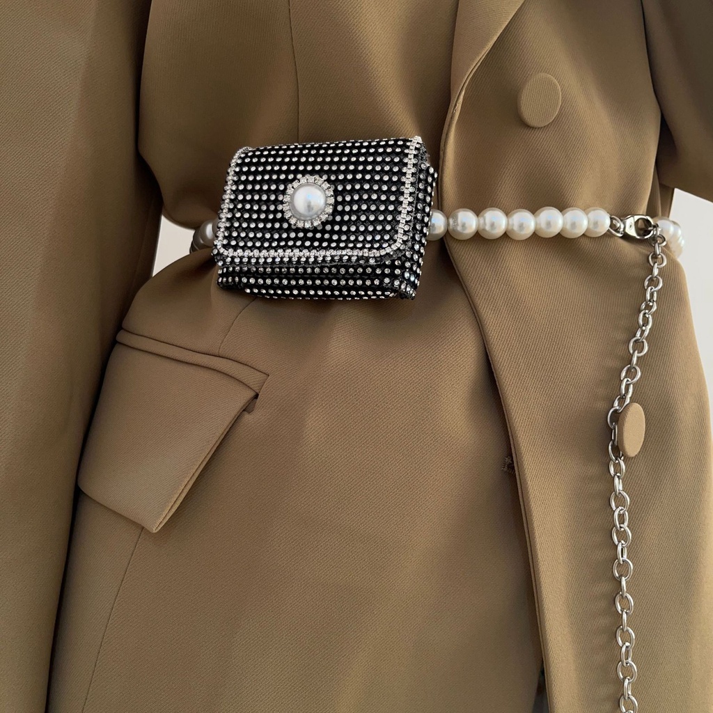 Túi xách mini phong cách Chanel có thể tháo gỡ đính đá thời trang sang trọng cho nữ