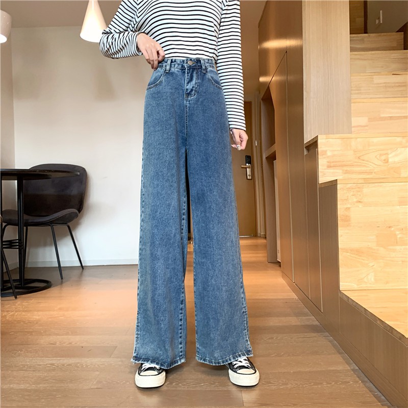 Quần Jeans Ống Rộng Lưng Cao Thời Trang Có Cỡ Lớn Cho Nữ