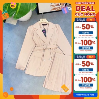 Sét Vest Áo blazer phối chân váy dập ly thiết kế cao cấp