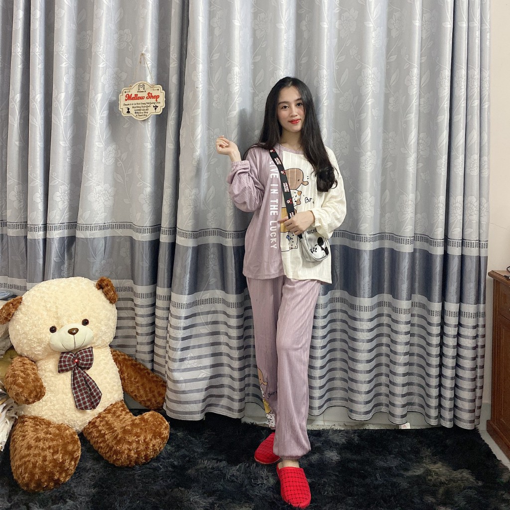 Bộ đồ ngủ, đồ ngủ nữ pijama thu đông dài tay cotton phong cách Hàn Quốc cực dễ thương | BigBuy360 - bigbuy360.vn